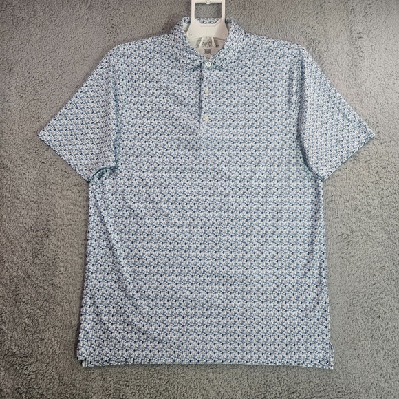 Hickey Freeman Other - Hickey Freeman Polo Shirt Men Medium Geometric Wine Glass Cocktail White Blue